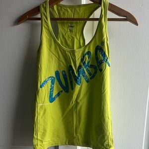 Zumba Fitness Neon Yellow Tank Top with Blue Logo